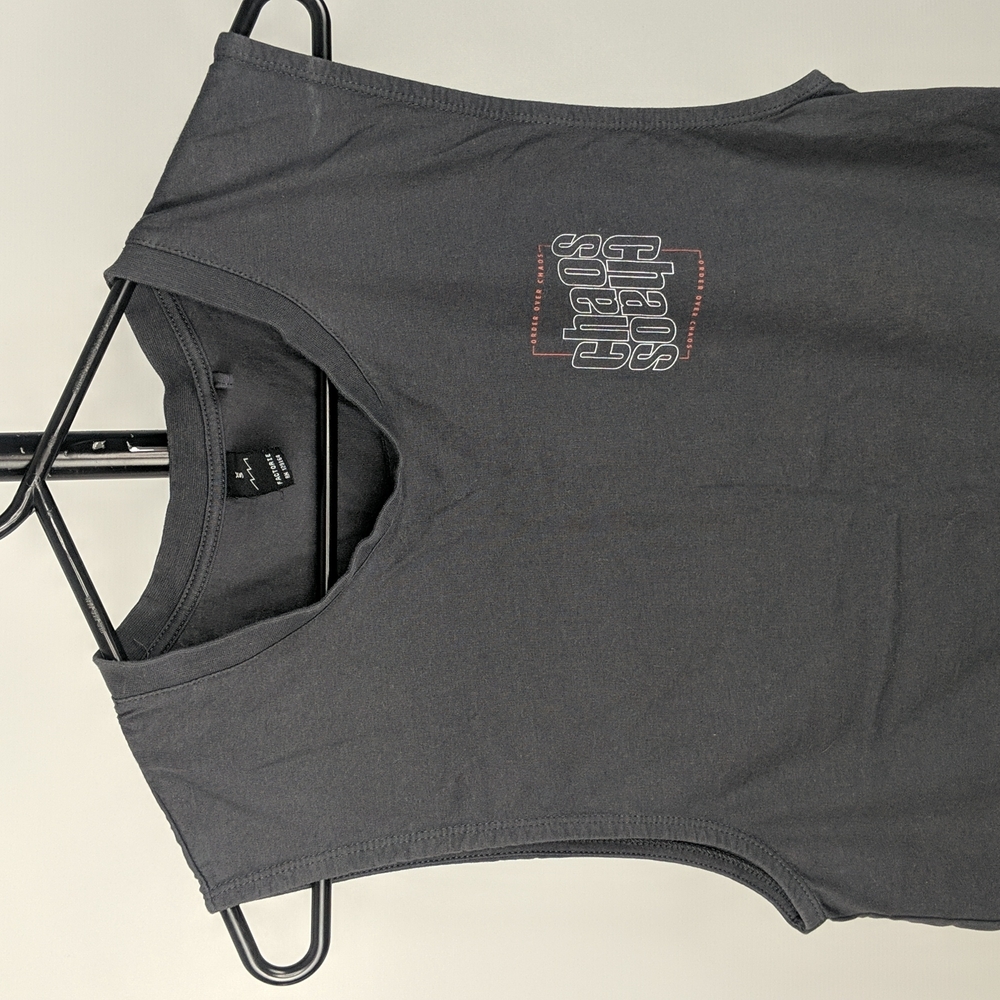 Factorie Men's Muscle Tee Size XS Grey Chaos Graphic Round Neckline Sleeveless - Picture 4 of 7